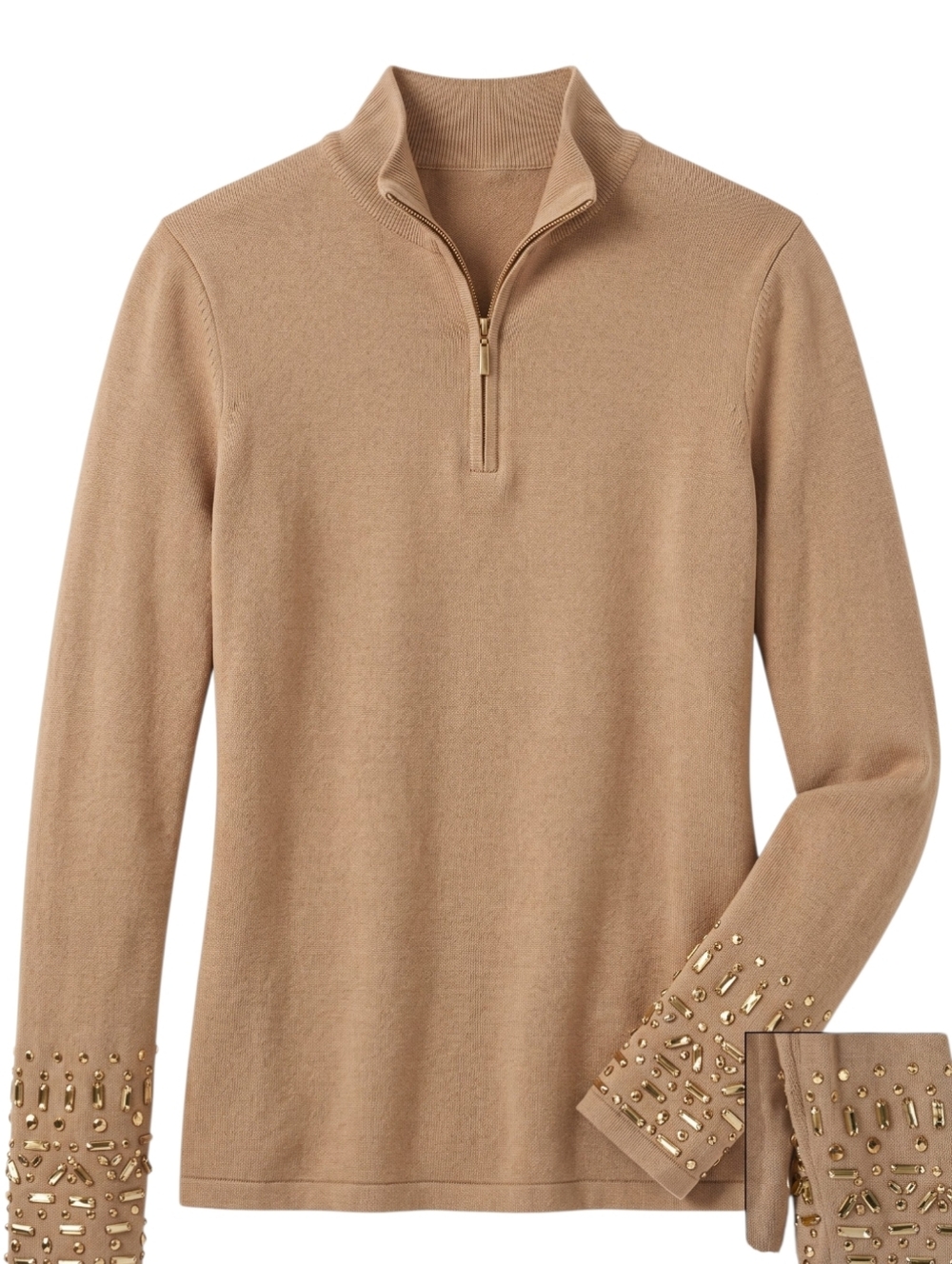 Chico's Woman's Bejeweled Mock Neck Pullover Sweater
